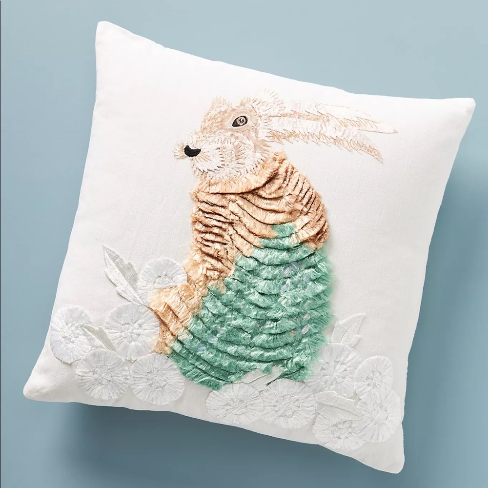Anthropologie Embroidered Easter Pillow Bunny